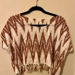 Guatemalan traditional weave Bohemian Fringe Crop Top - Brown and Cream